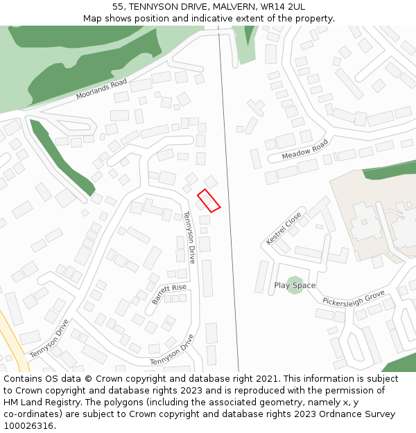 55, TENNYSON DRIVE, MALVERN, WR14 2UL: Location map and indicative extent of plot