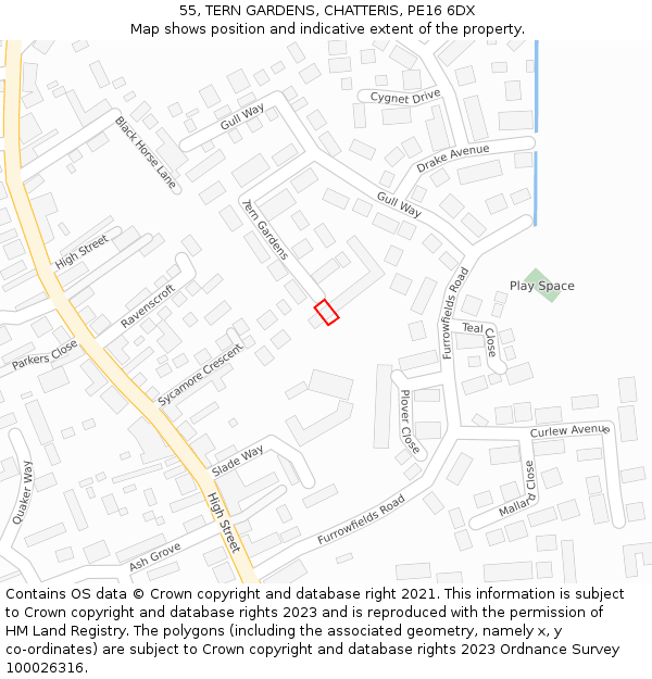 55, TERN GARDENS, CHATTERIS, PE16 6DX: Location map and indicative extent of plot