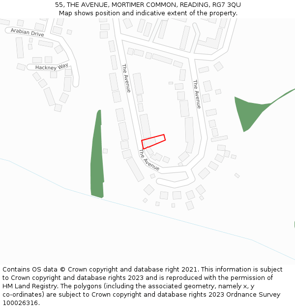 55, THE AVENUE, MORTIMER COMMON, READING, RG7 3QU: Location map and indicative extent of plot