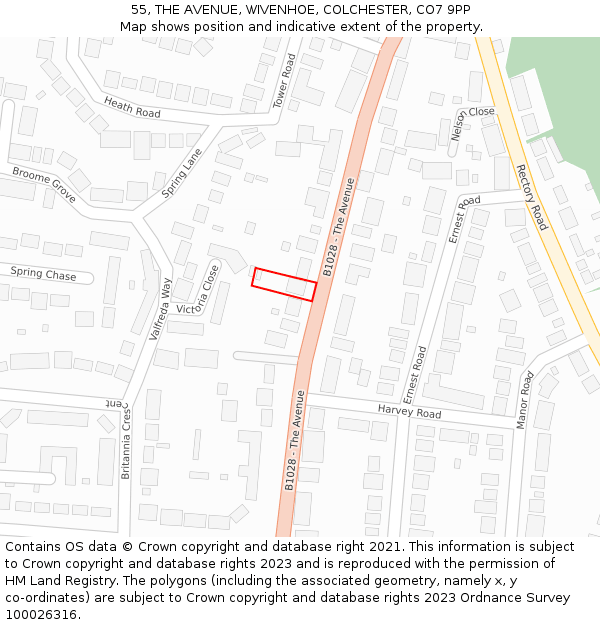 55, THE AVENUE, WIVENHOE, COLCHESTER, CO7 9PP: Location map and indicative extent of plot