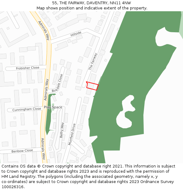 55, THE FAIRWAY, DAVENTRY, NN11 4NW: Location map and indicative extent of plot