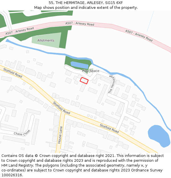 55, THE HERMITAGE, ARLESEY, SG15 6XF: Location map and indicative extent of plot