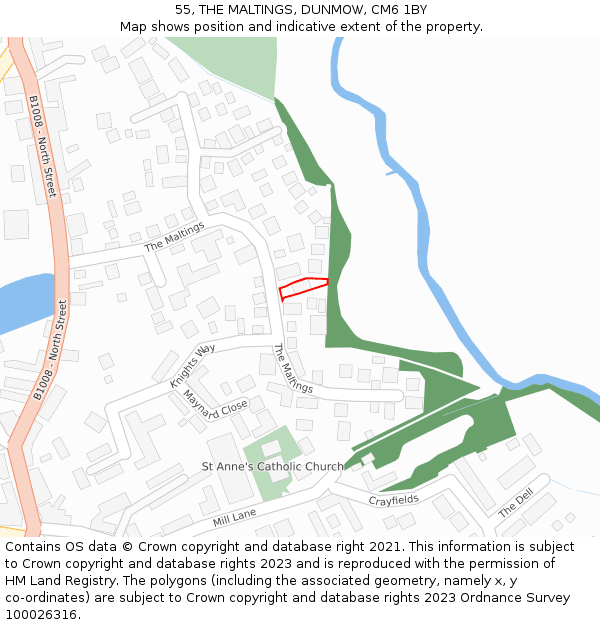55, THE MALTINGS, DUNMOW, CM6 1BY: Location map and indicative extent of plot