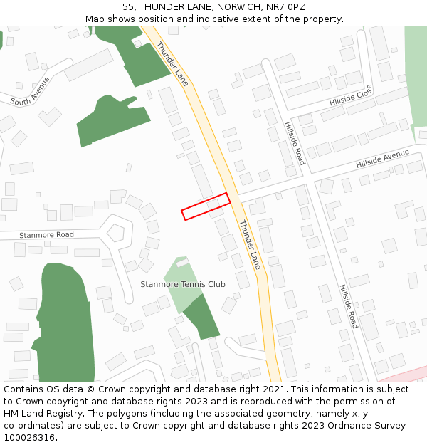 55, THUNDER LANE, NORWICH, NR7 0PZ: Location map and indicative extent of plot