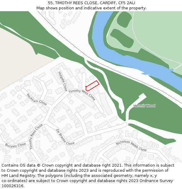 55, TIMOTHY REES CLOSE, CARDIFF, CF5 2AU: Location map and indicative extent of plot