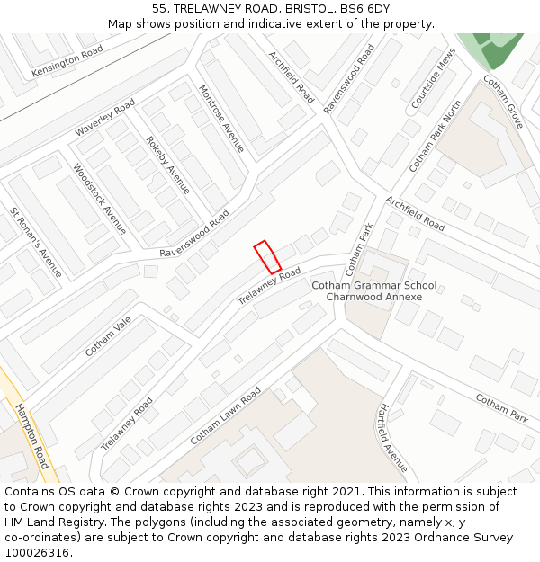 55, TRELAWNEY ROAD, BRISTOL, BS6 6DY: Location map and indicative extent of plot