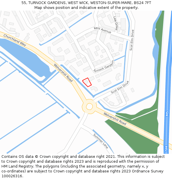 55, TURNOCK GARDENS, WEST WICK, WESTON-SUPER-MARE, BS24 7FT: Location map and indicative extent of plot