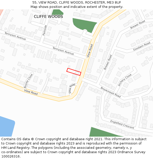 55, VIEW ROAD, CLIFFE WOODS, ROCHESTER, ME3 8UF: Location map and indicative extent of plot