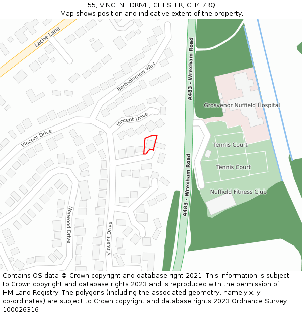 55, VINCENT DRIVE, CHESTER, CH4 7RQ: Location map and indicative extent of plot