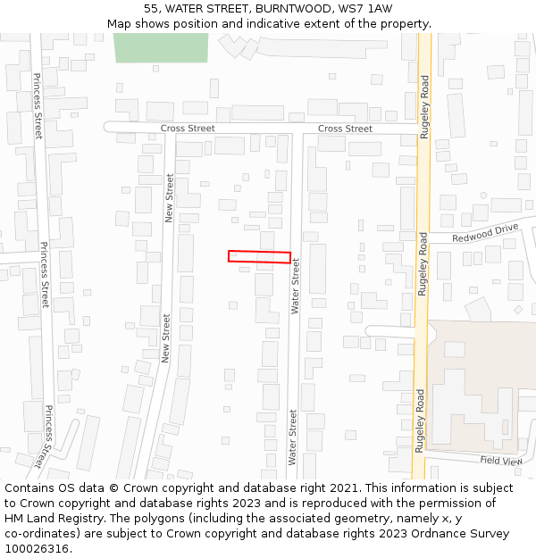 55, WATER STREET, BURNTWOOD, WS7 1AW: Location map and indicative extent of plot