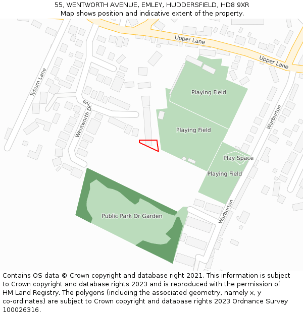 55, WENTWORTH AVENUE, EMLEY, HUDDERSFIELD, HD8 9XR: Location map and indicative extent of plot