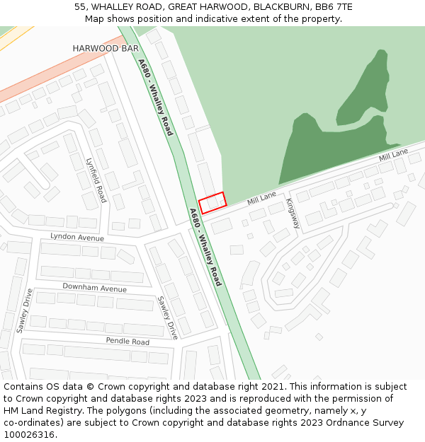 55, WHALLEY ROAD, GREAT HARWOOD, BLACKBURN, BB6 7TE: Location map and indicative extent of plot