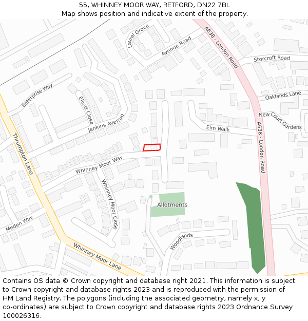 55, WHINNEY MOOR WAY, RETFORD, DN22 7BL: Location map and indicative extent of plot