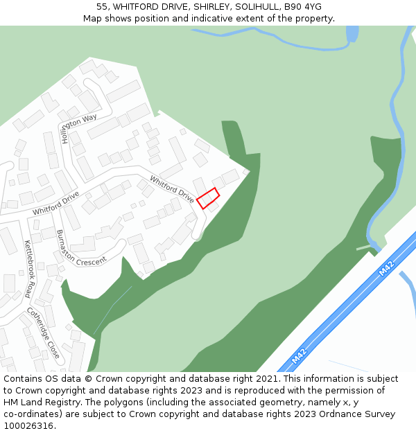55, WHITFORD DRIVE, SHIRLEY, SOLIHULL, B90 4YG: Location map and indicative extent of plot