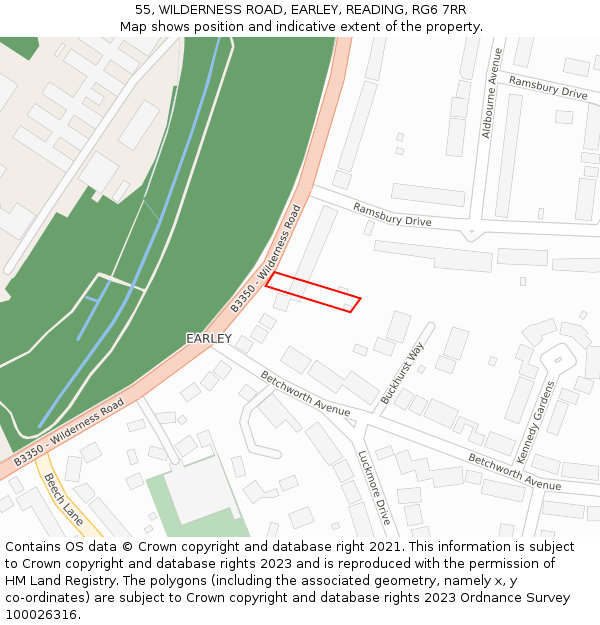 55, WILDERNESS ROAD, EARLEY, READING, RG6 7RR: Location map and indicative extent of plot