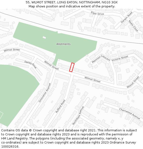 55, WILMOT STREET, LONG EATON, NOTTINGHAM, NG10 3GX: Location map and indicative extent of plot