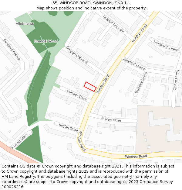 55, WINDSOR ROAD, SWINDON, SN3 1JU: Location map and indicative extent of plot