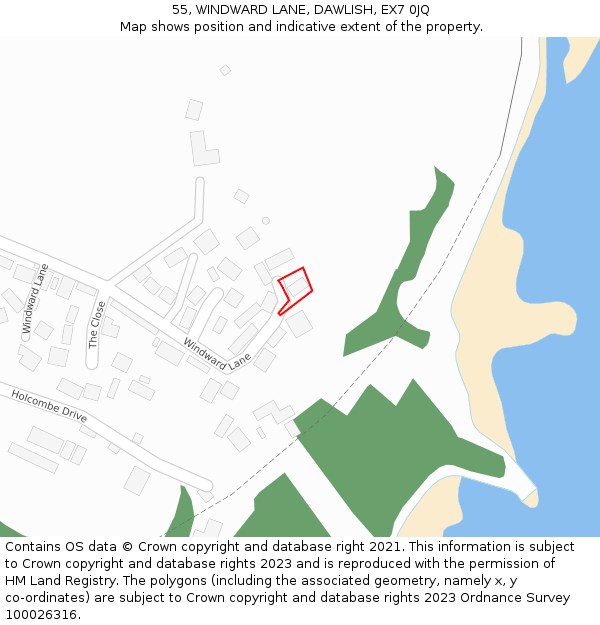 55, WINDWARD LANE, DAWLISH, EX7 0JQ: Location map and indicative extent of plot