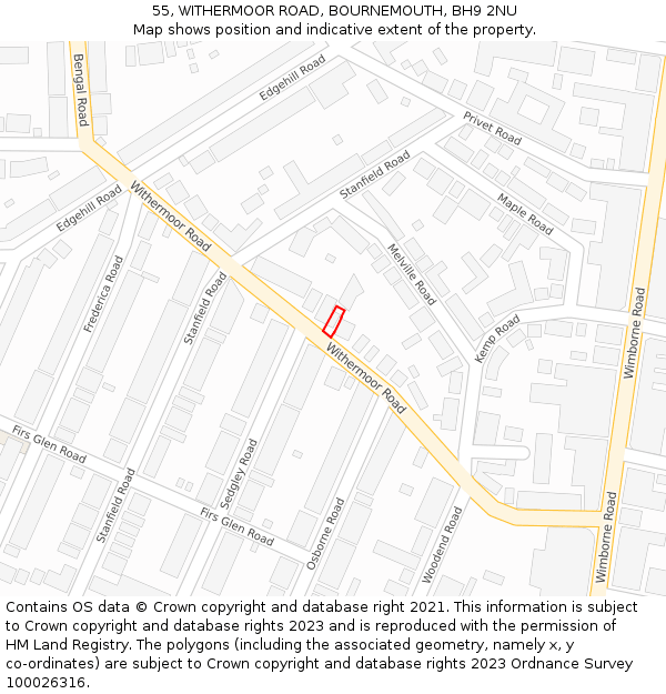 55, WITHERMOOR ROAD, BOURNEMOUTH, BH9 2NU: Location map and indicative extent of plot