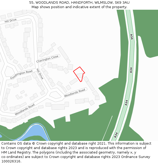 55, WOODLANDS ROAD, HANDFORTH, WILMSLOW, SK9 3AU: Location map and indicative extent of plot