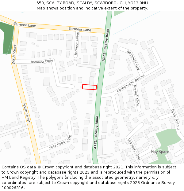 550, SCALBY ROAD, SCALBY, SCARBOROUGH, YO13 0NU: Location map and indicative extent of plot
