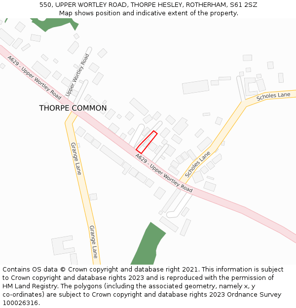 550, UPPER WORTLEY ROAD, THORPE HESLEY, ROTHERHAM, S61 2SZ: Location map and indicative extent of plot