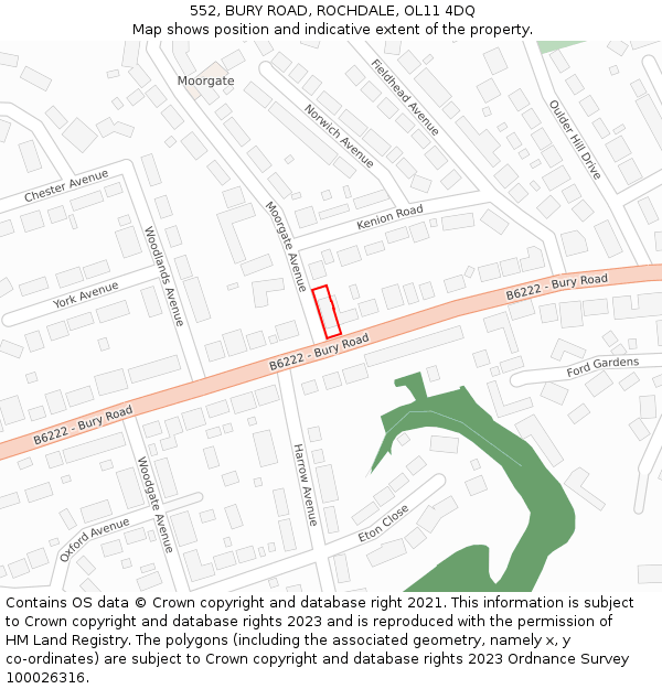 552, BURY ROAD, ROCHDALE, OL11 4DQ: Location map and indicative extent of plot