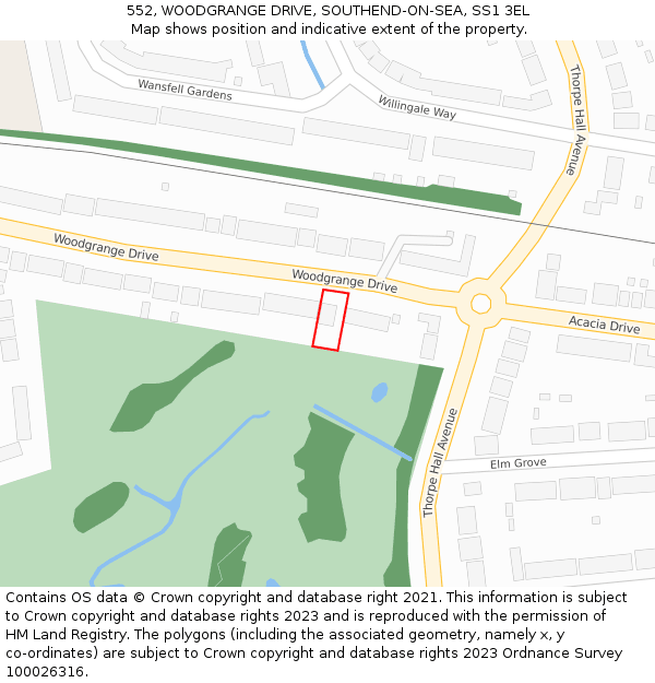 552, WOODGRANGE DRIVE, SOUTHEND-ON-SEA, SS1 3EL: Location map and indicative extent of plot
