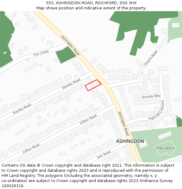 553, ASHINGDON ROAD, ROCHFORD, SS4 3HX: Location map and indicative extent of plot