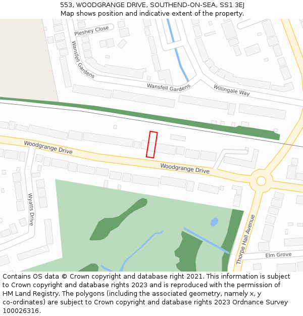 553, WOODGRANGE DRIVE, SOUTHEND-ON-SEA, SS1 3EJ: Location map and indicative extent of plot