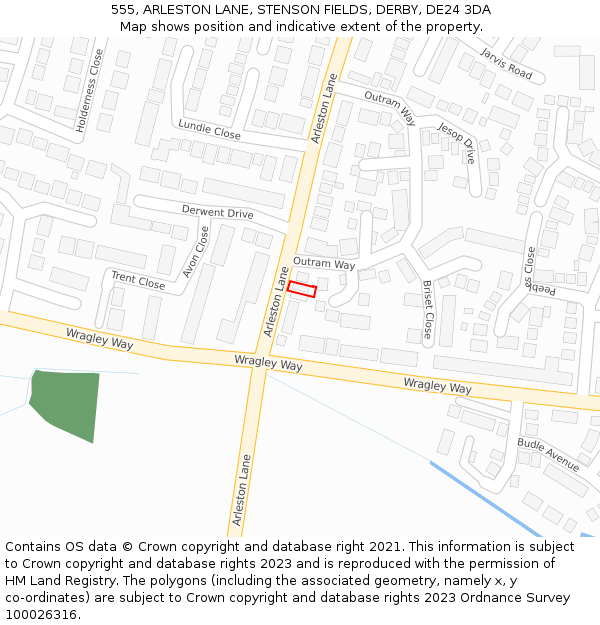 555, ARLESTON LANE, STENSON FIELDS, DERBY, DE24 3DA: Location map and indicative extent of plot