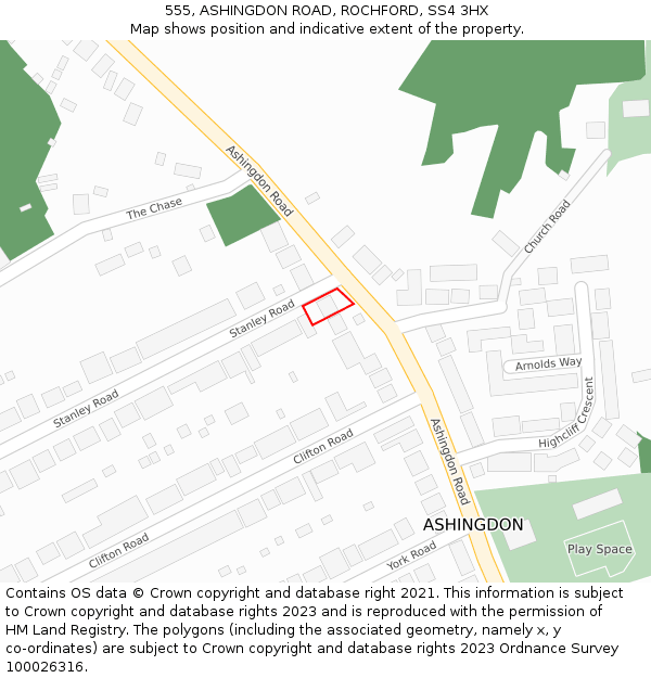 555, ASHINGDON ROAD, ROCHFORD, SS4 3HX: Location map and indicative extent of plot
