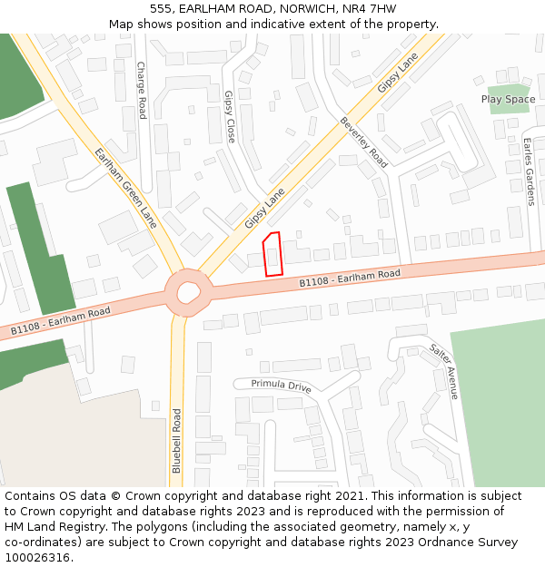 555, EARLHAM ROAD, NORWICH, NR4 7HW: Location map and indicative extent of plot