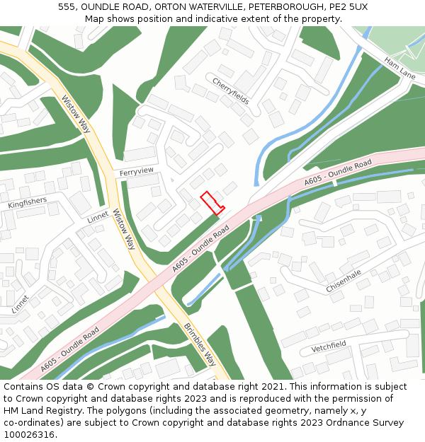 555, OUNDLE ROAD, ORTON WATERVILLE, PETERBOROUGH, PE2 5UX: Location map and indicative extent of plot