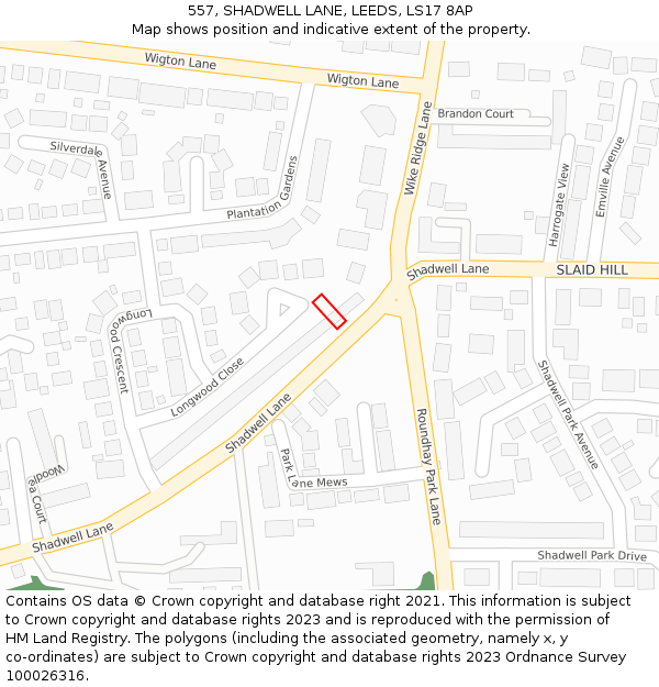 557, SHADWELL LANE, LEEDS, LS17 8AP: Location map and indicative extent of plot