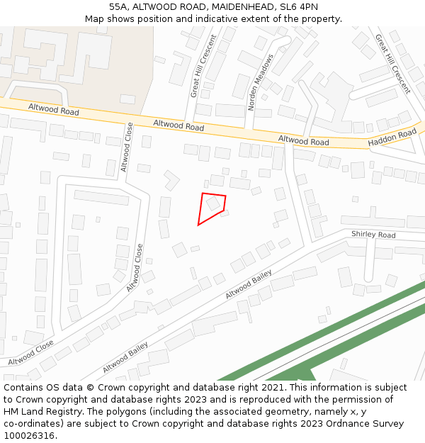 55A, ALTWOOD ROAD, MAIDENHEAD, SL6 4PN: Location map and indicative extent of plot