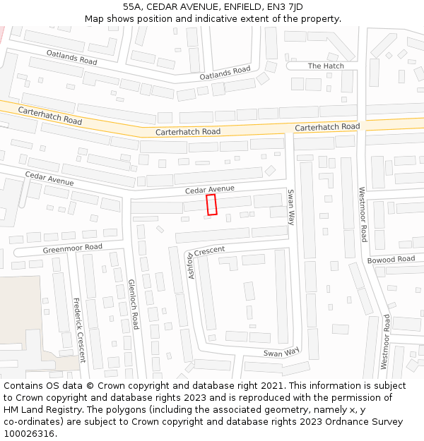 55A, CEDAR AVENUE, ENFIELD, EN3 7JD: Location map and indicative extent of plot