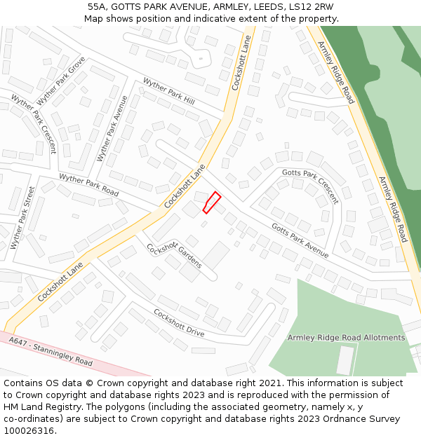 55A, GOTTS PARK AVENUE, ARMLEY, LEEDS, LS12 2RW: Location map and indicative extent of plot