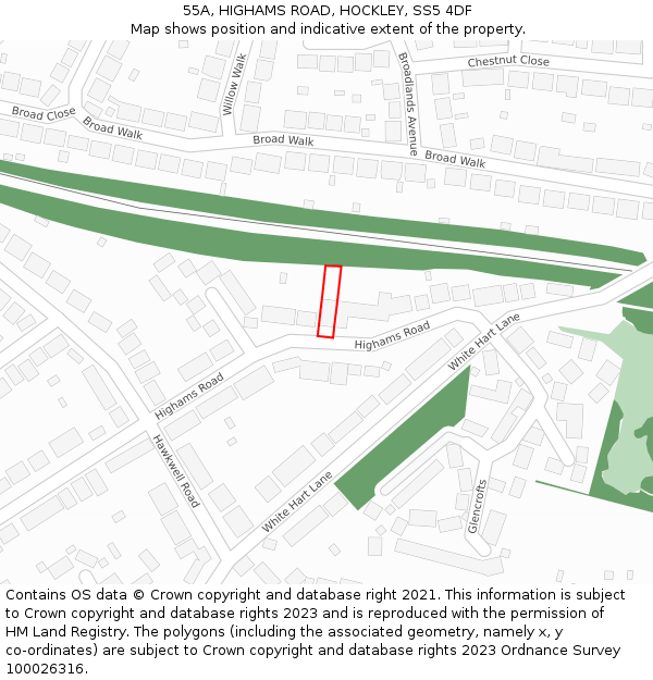 55A, HIGHAMS ROAD, HOCKLEY, SS5 4DF: Location map and indicative extent of plot