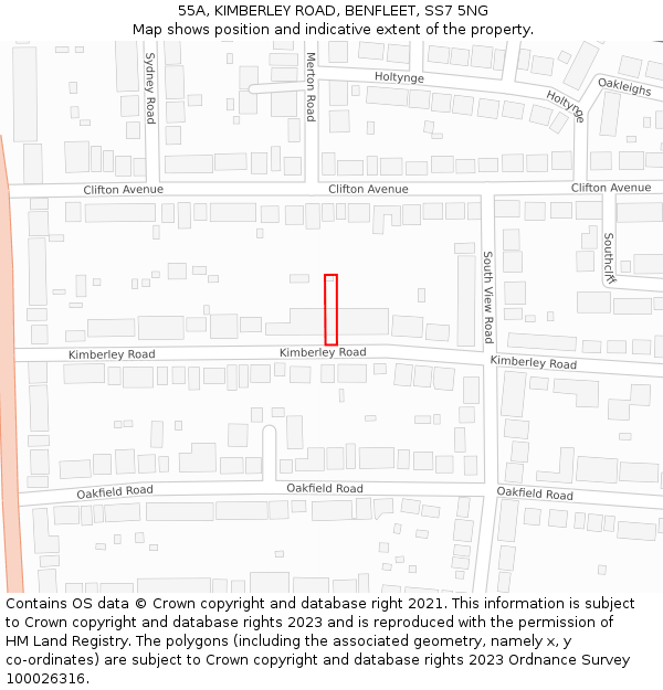55A, KIMBERLEY ROAD, BENFLEET, SS7 5NG: Location map and indicative extent of plot