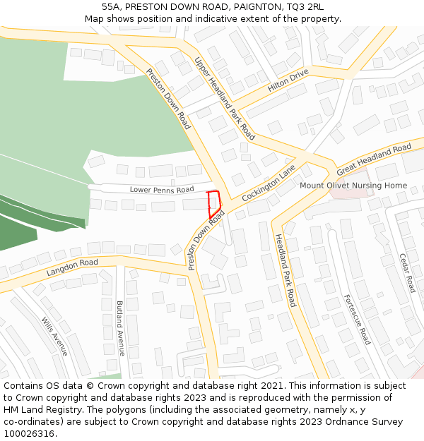 55A, PRESTON DOWN ROAD, PAIGNTON, TQ3 2RL: Location map and indicative extent of plot