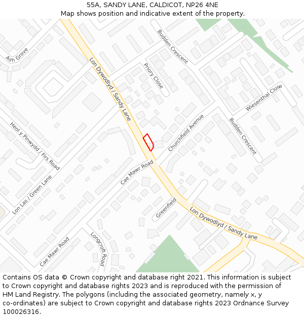 55A, SANDY LANE, CALDICOT, NP26 4NE: Location map and indicative extent of plot
