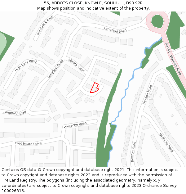 56, ABBOTS CLOSE, KNOWLE, SOLIHULL, B93 9PP: Location map and indicative extent of plot