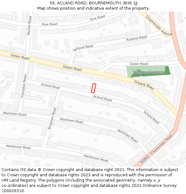 56, ACLAND ROAD, BOURNEMOUTH, BH9 1JJ: Location map and indicative extent of plot