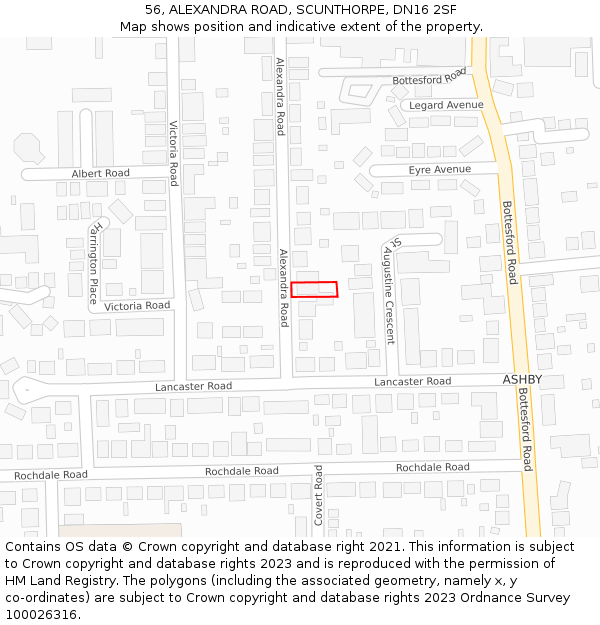 56, ALEXANDRA ROAD, SCUNTHORPE, DN16 2SF: Location map and indicative extent of plot