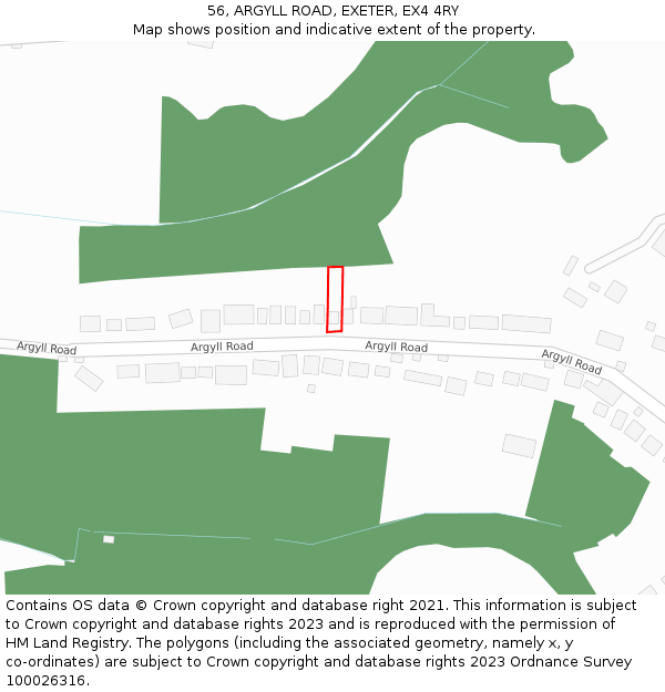 56, ARGYLL ROAD, EXETER, EX4 4RY: Location map and indicative extent of plot
