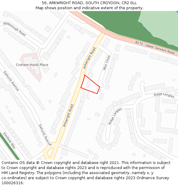 56, ARKWRIGHT ROAD, SOUTH CROYDON, CR2 0LL: Location map and indicative extent of plot