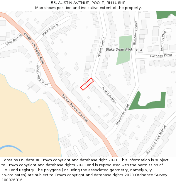56, AUSTIN AVENUE, POOLE, BH14 8HE: Location map and indicative extent of plot