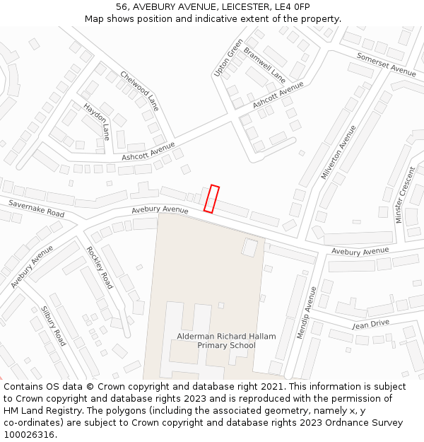56, AVEBURY AVENUE, LEICESTER, LE4 0FP: Location map and indicative extent of plot
