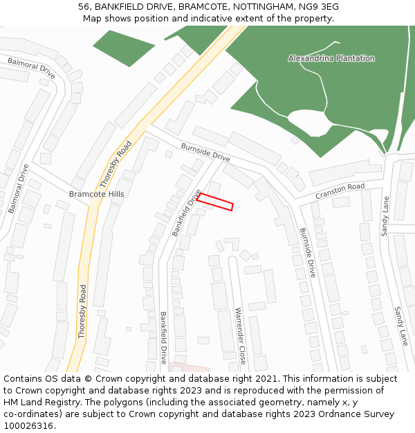 56, BANKFIELD DRIVE, BRAMCOTE, NOTTINGHAM, NG9 3EG: Location map and indicative extent of plot